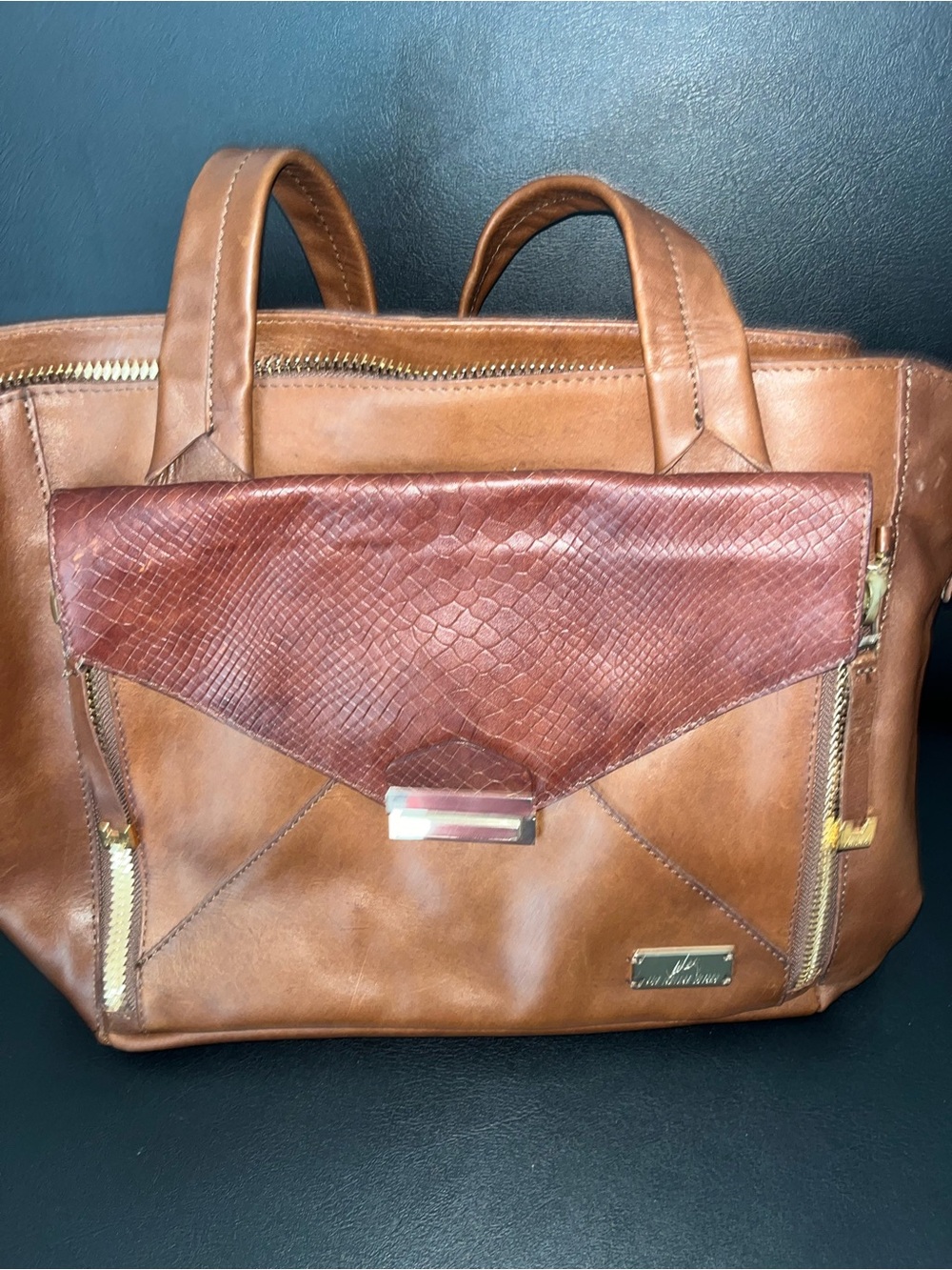 Women Leather Briefcase Tote in Brown